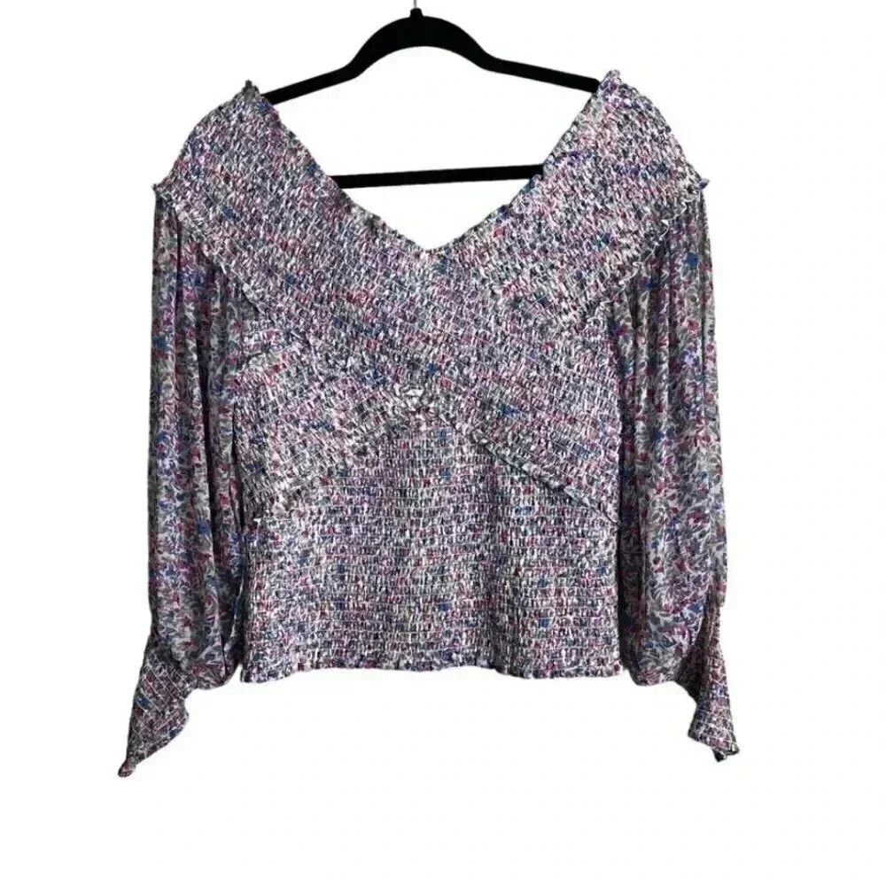 BB Dakota Smocked Floral Print Blouse Large - Picture 5 of 8